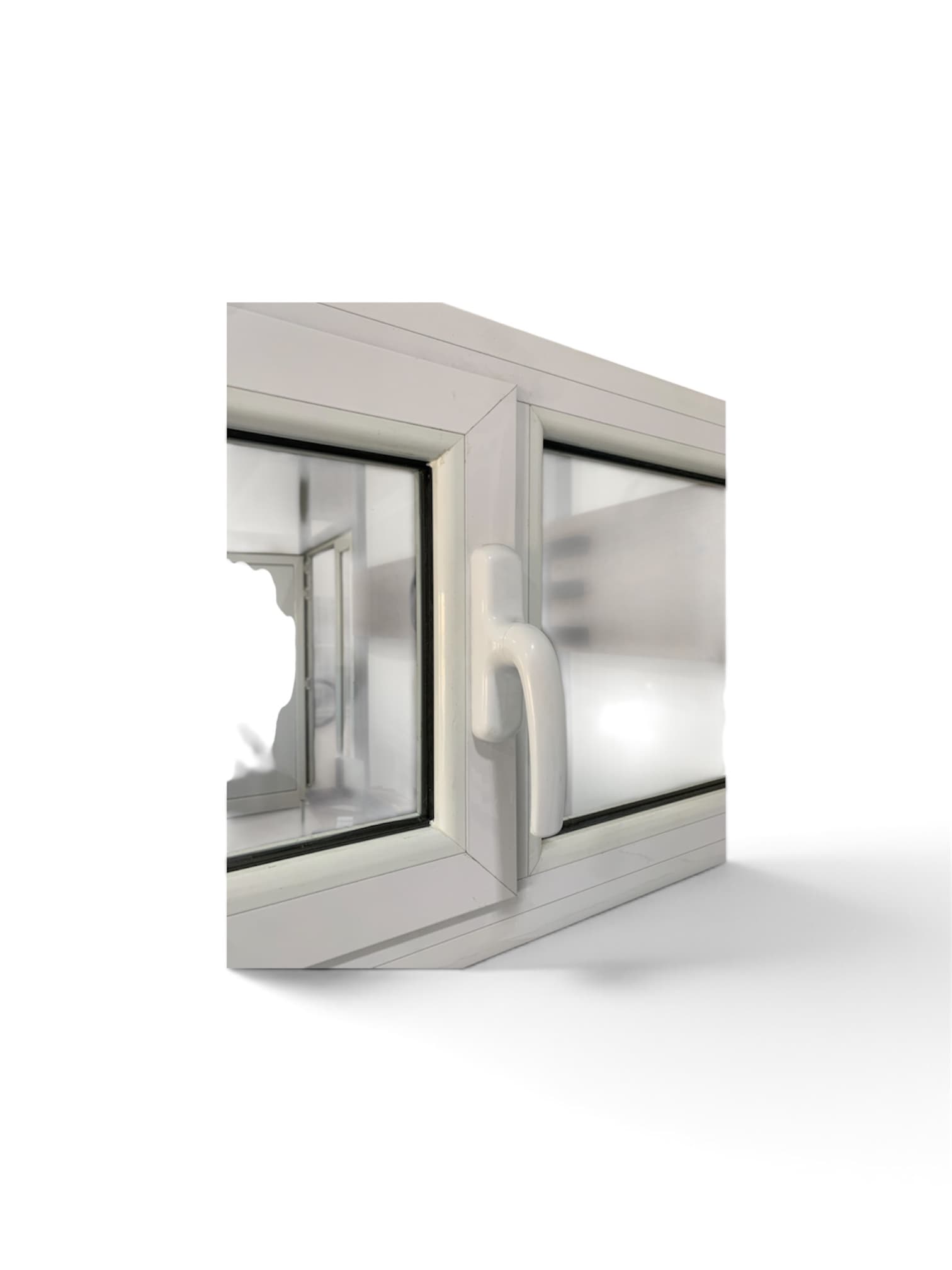 Detalle de manija y encuentro de una ventana de aluminio